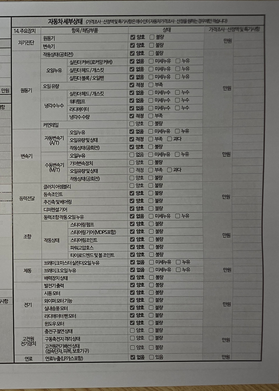 Детальное состояние автомобиля
