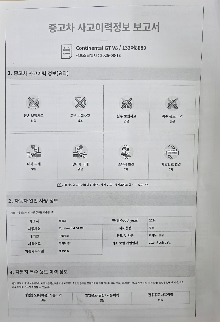 Подробное состояние автомобиля и другая информация