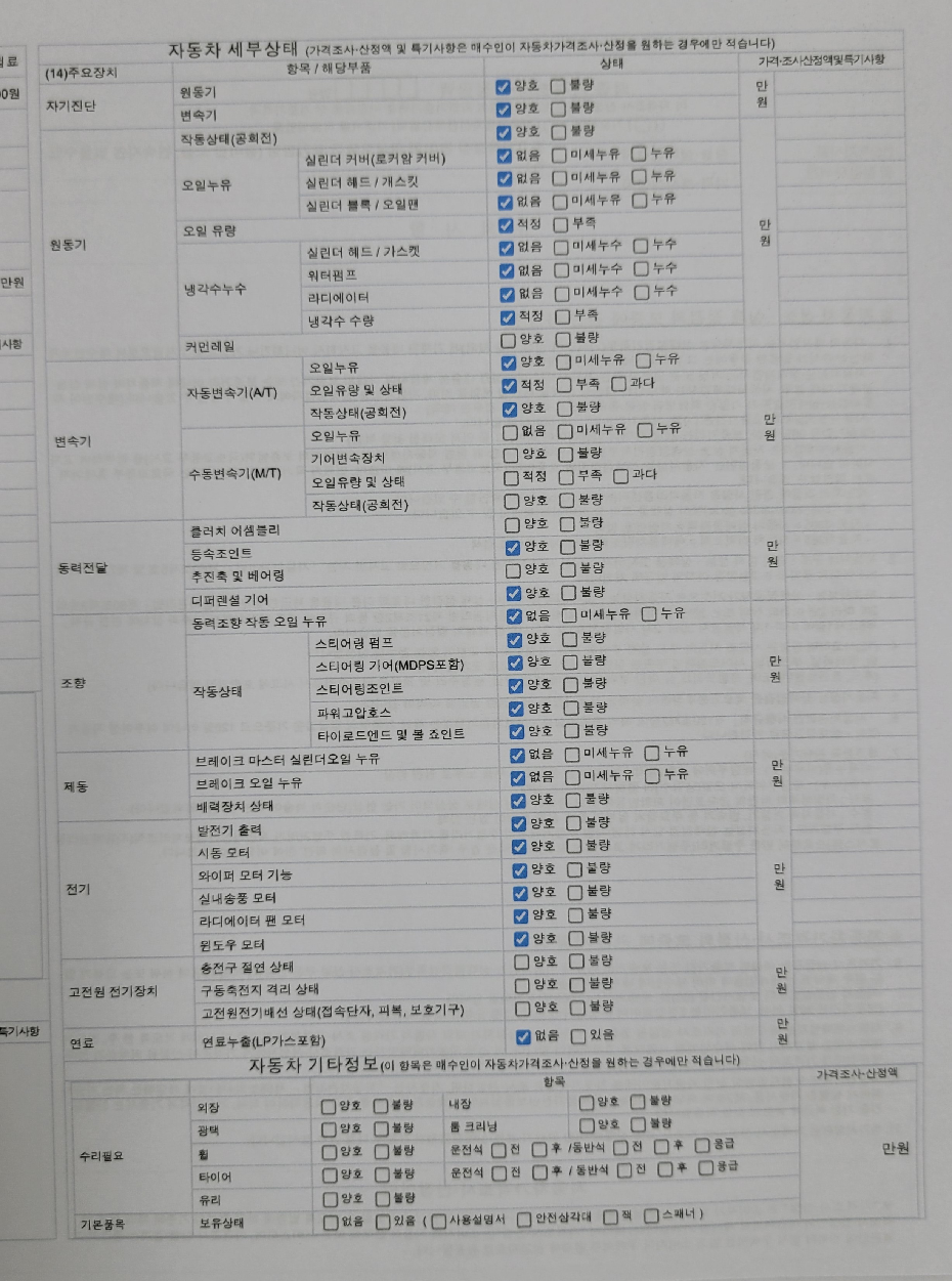 Детальное состояние автомобиля