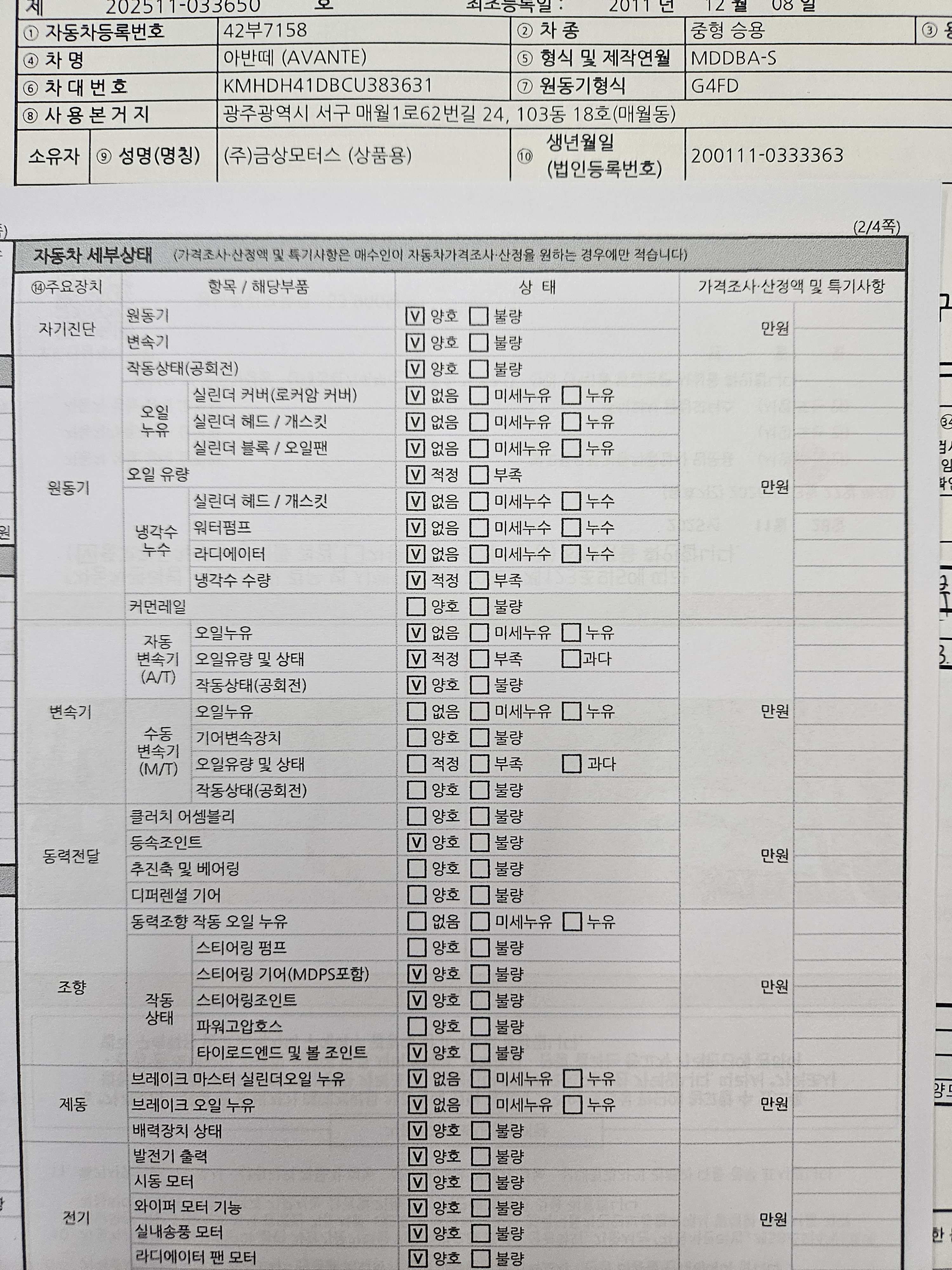 Детальное состояние автомобиля