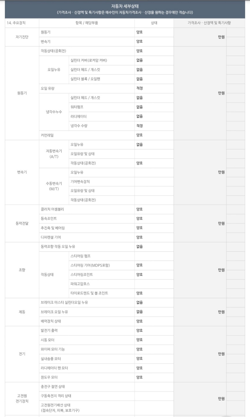 Детальное состояние автомобиля
