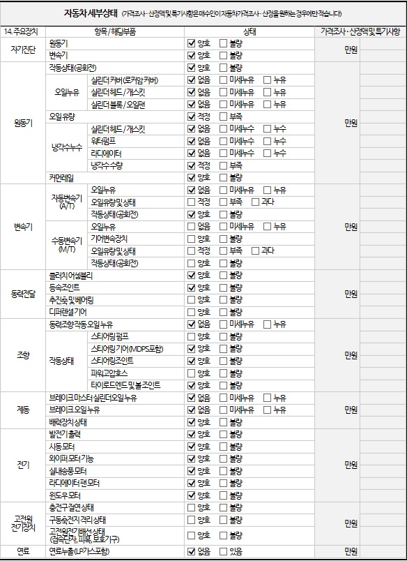 Детальное состояние автомобиля
