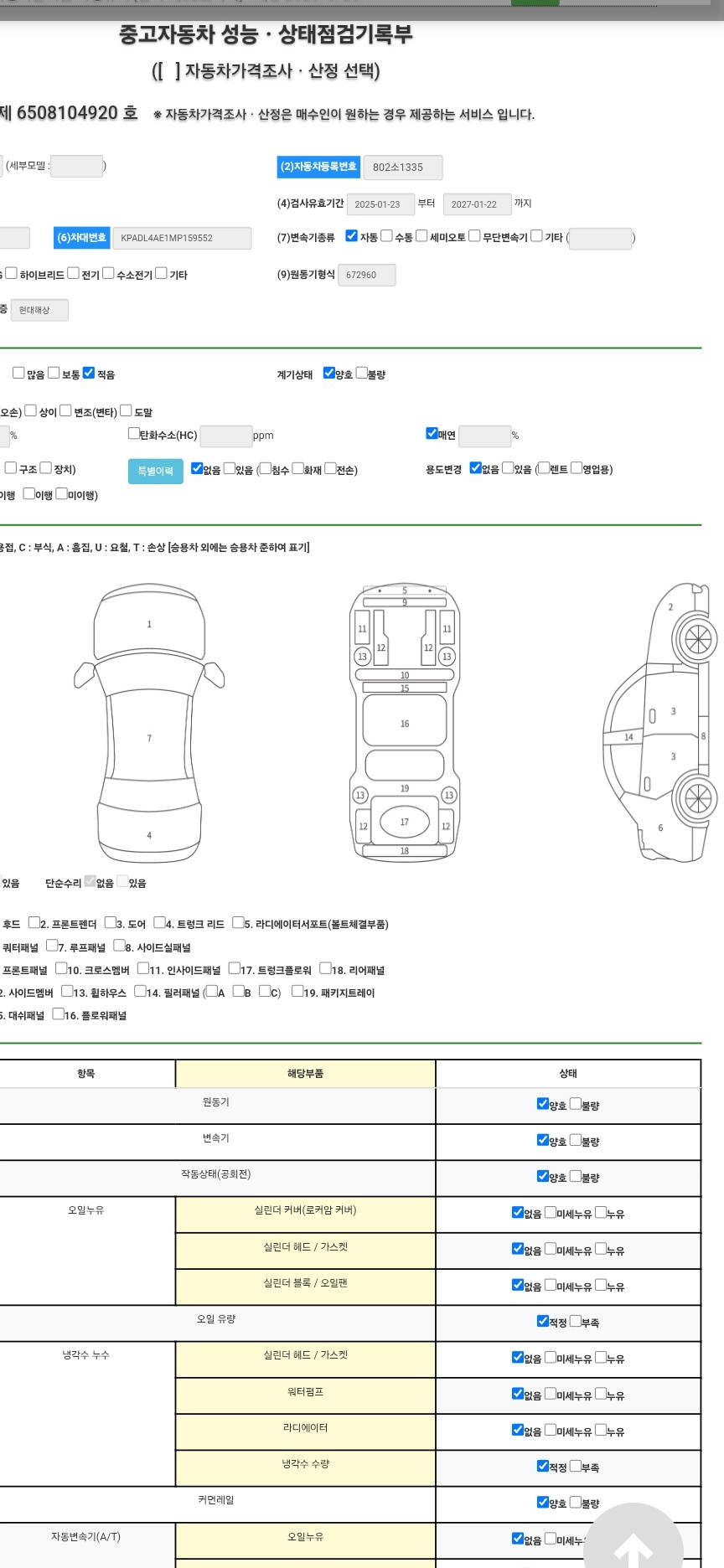 Детальное состояние автомобиля