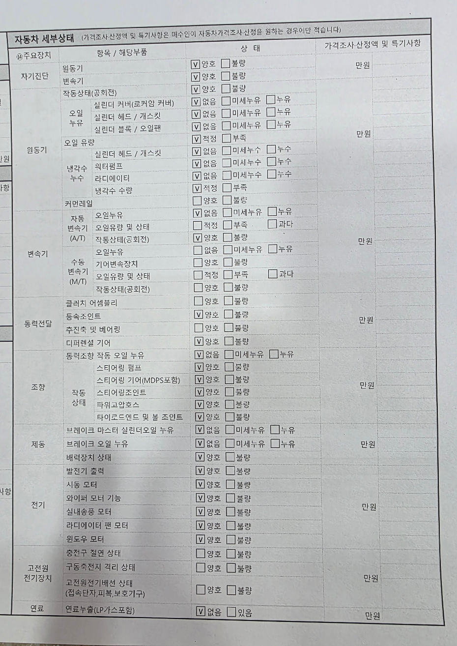 Детальное состояние автомобиля