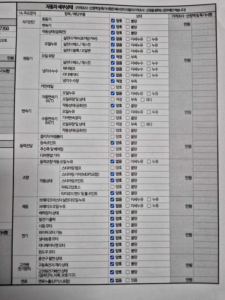 Детальное состояние автомобиля