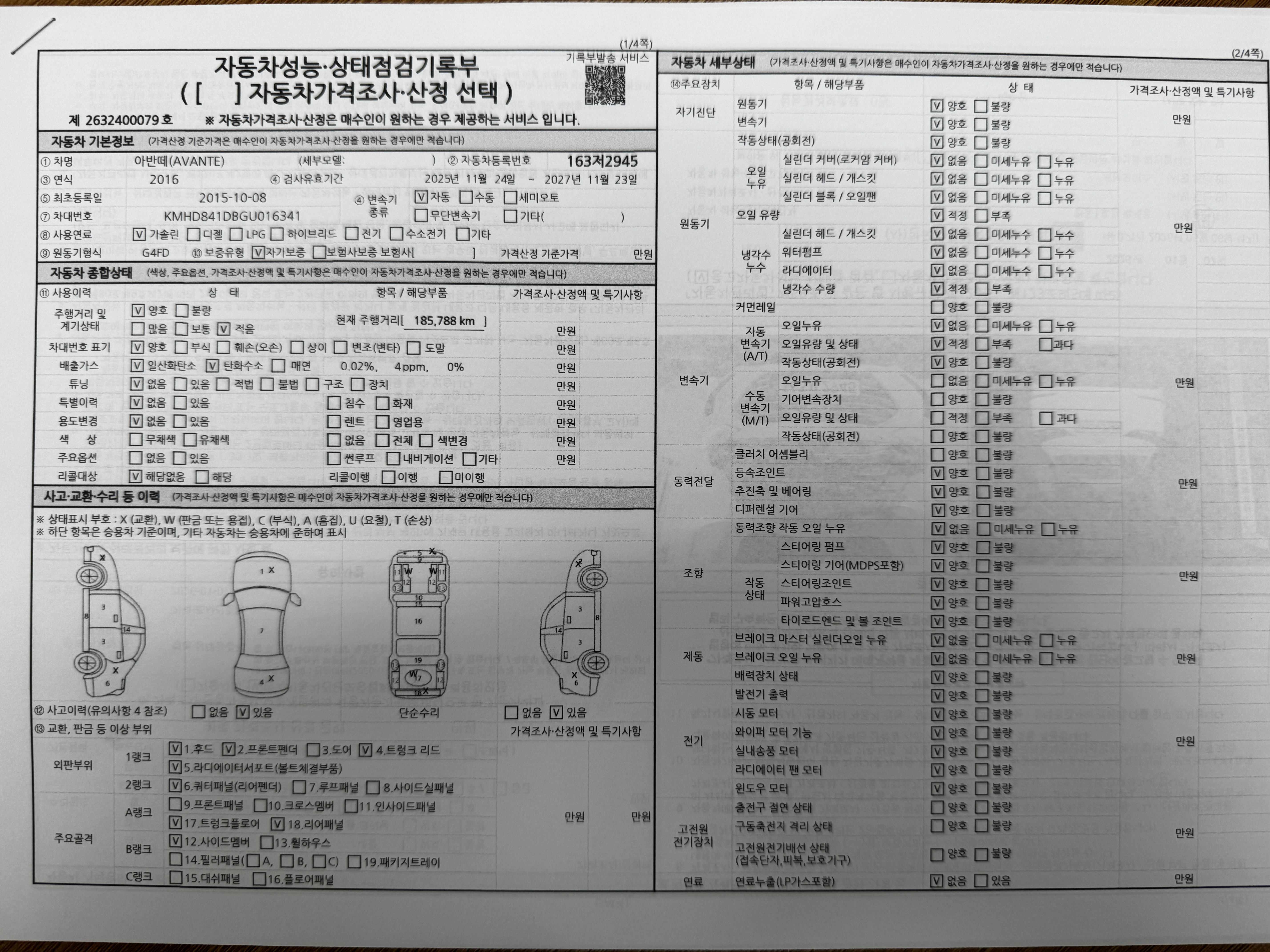 Детальное состояние автомобиля