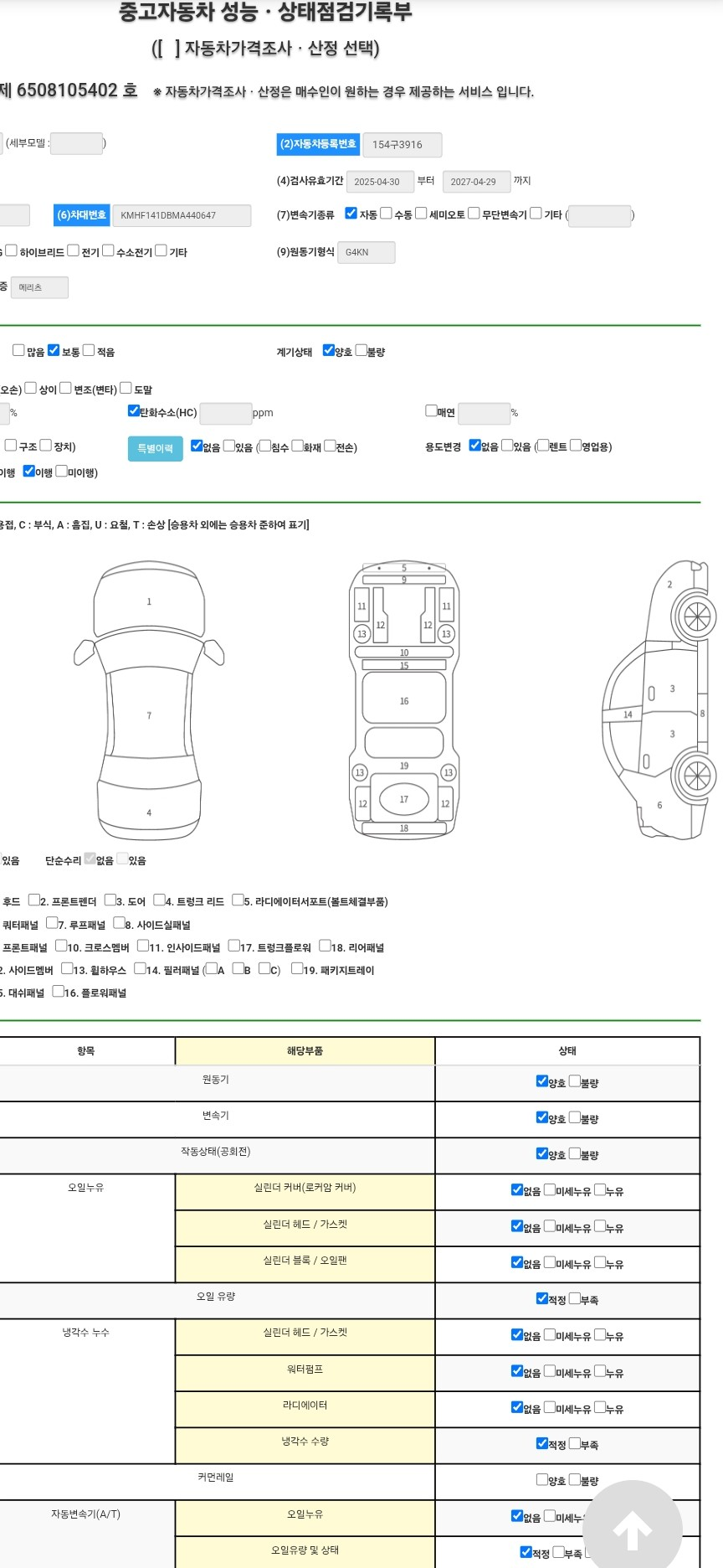 Детальное состояние автомобиля