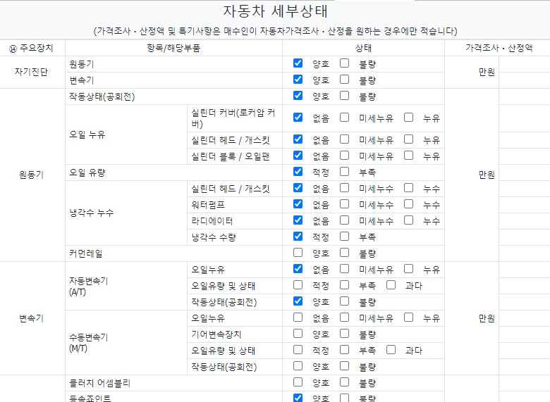 Подробное состояние автомобиля и другая информация