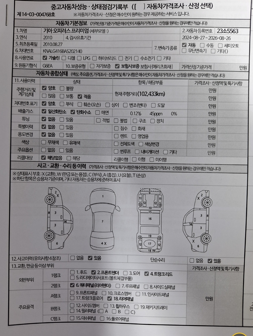 Основная информация и общее состояние / история аварий и ремонтов