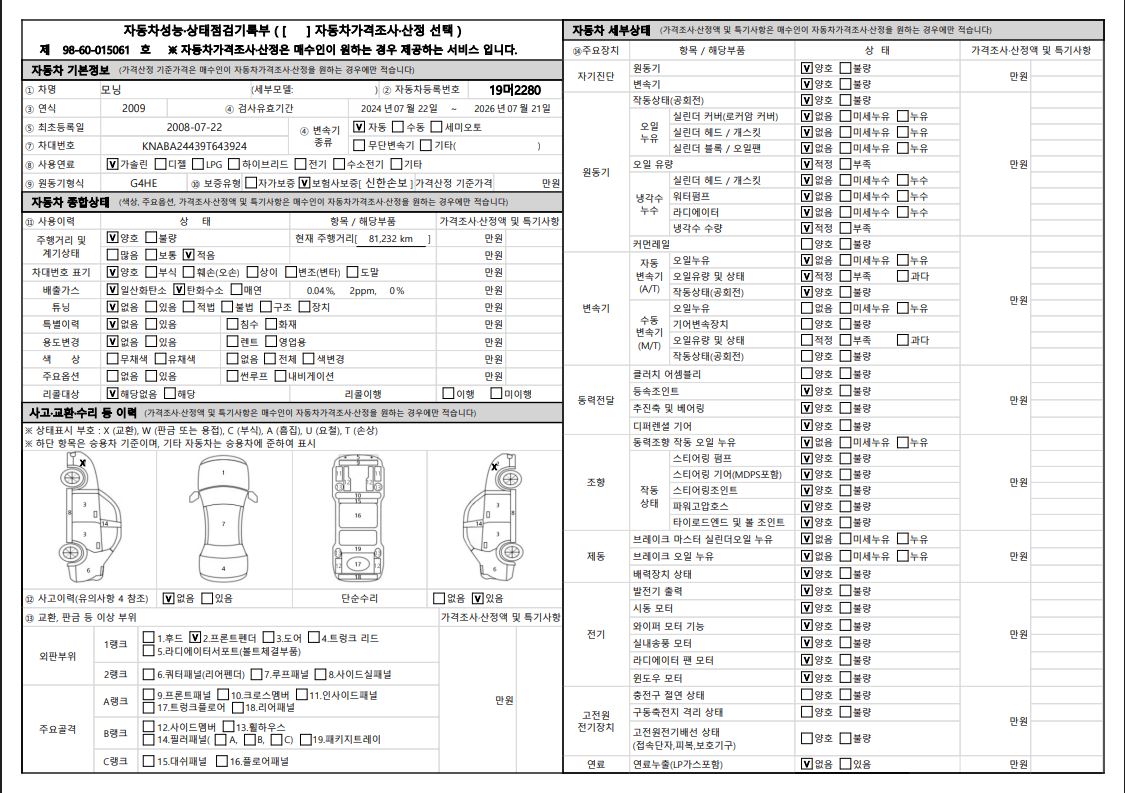 Основная информация и общее состояние / история аварий и ремонтов