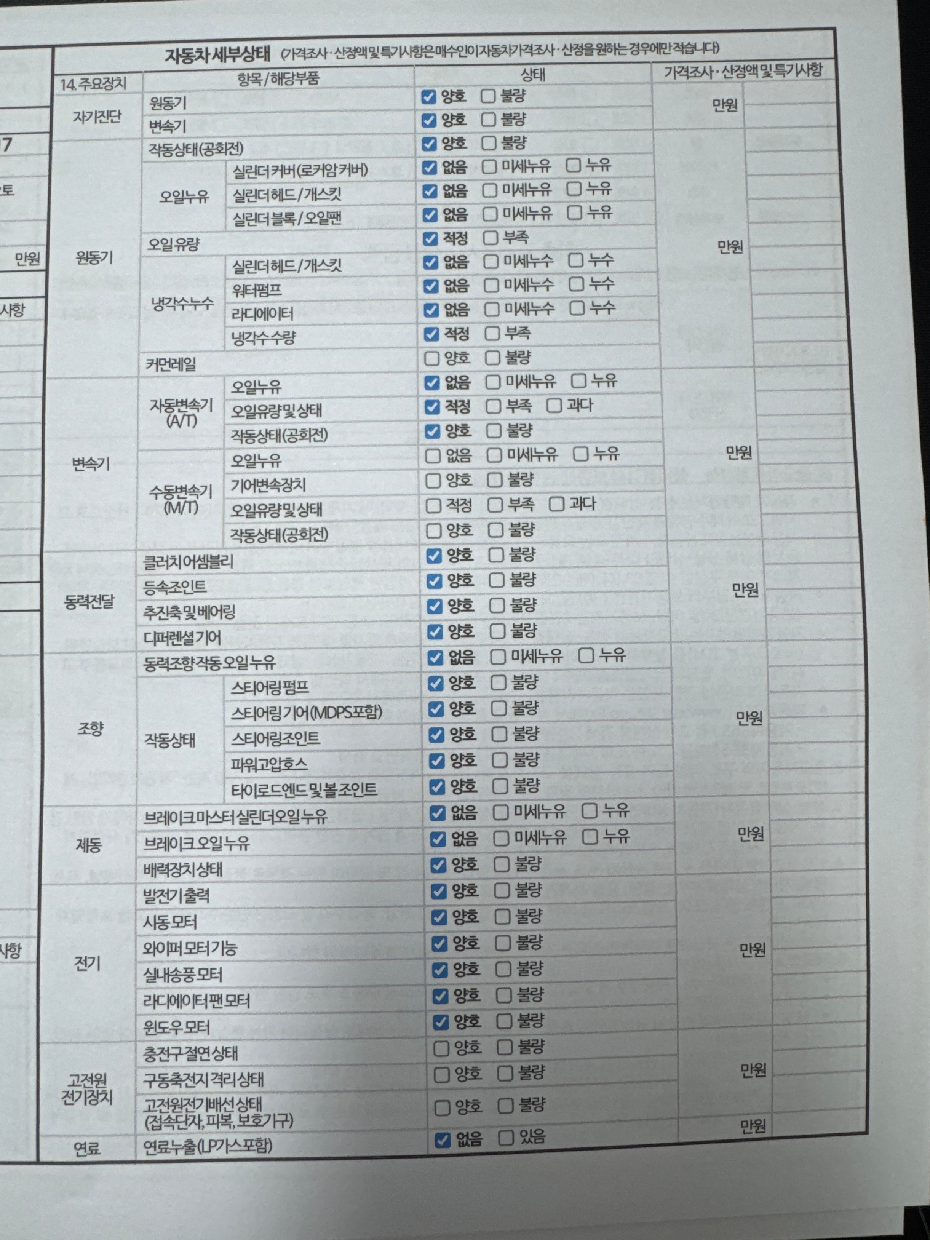 Детальное состояние автомобиля