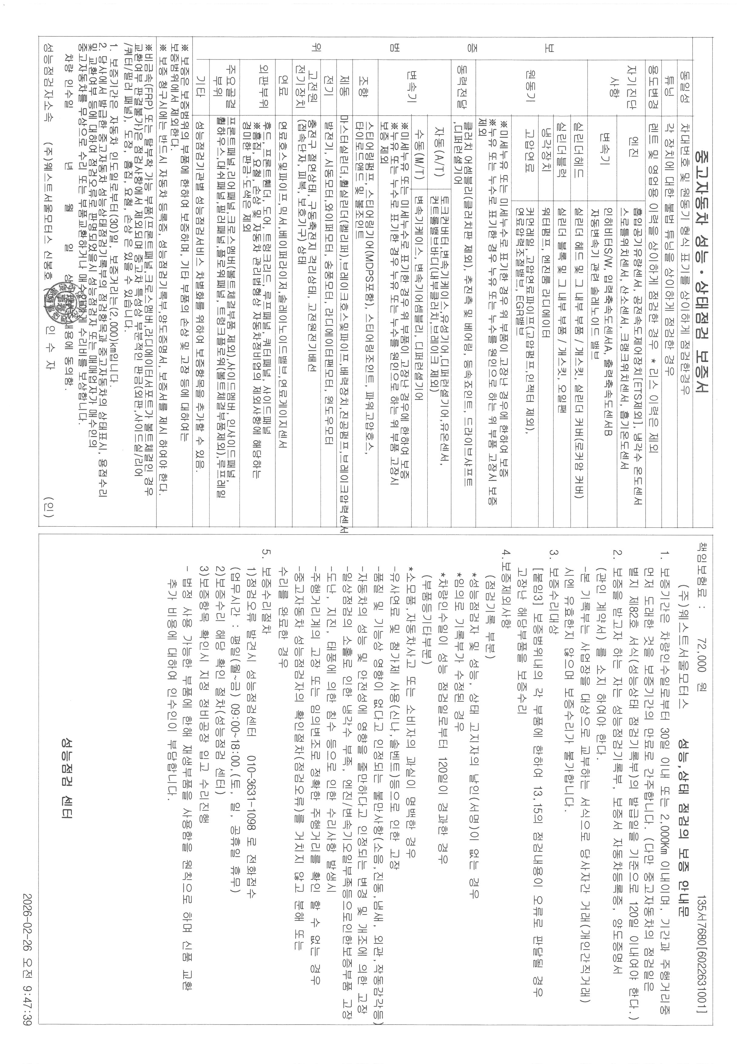 Подробное состояние автомобиля и другая информация