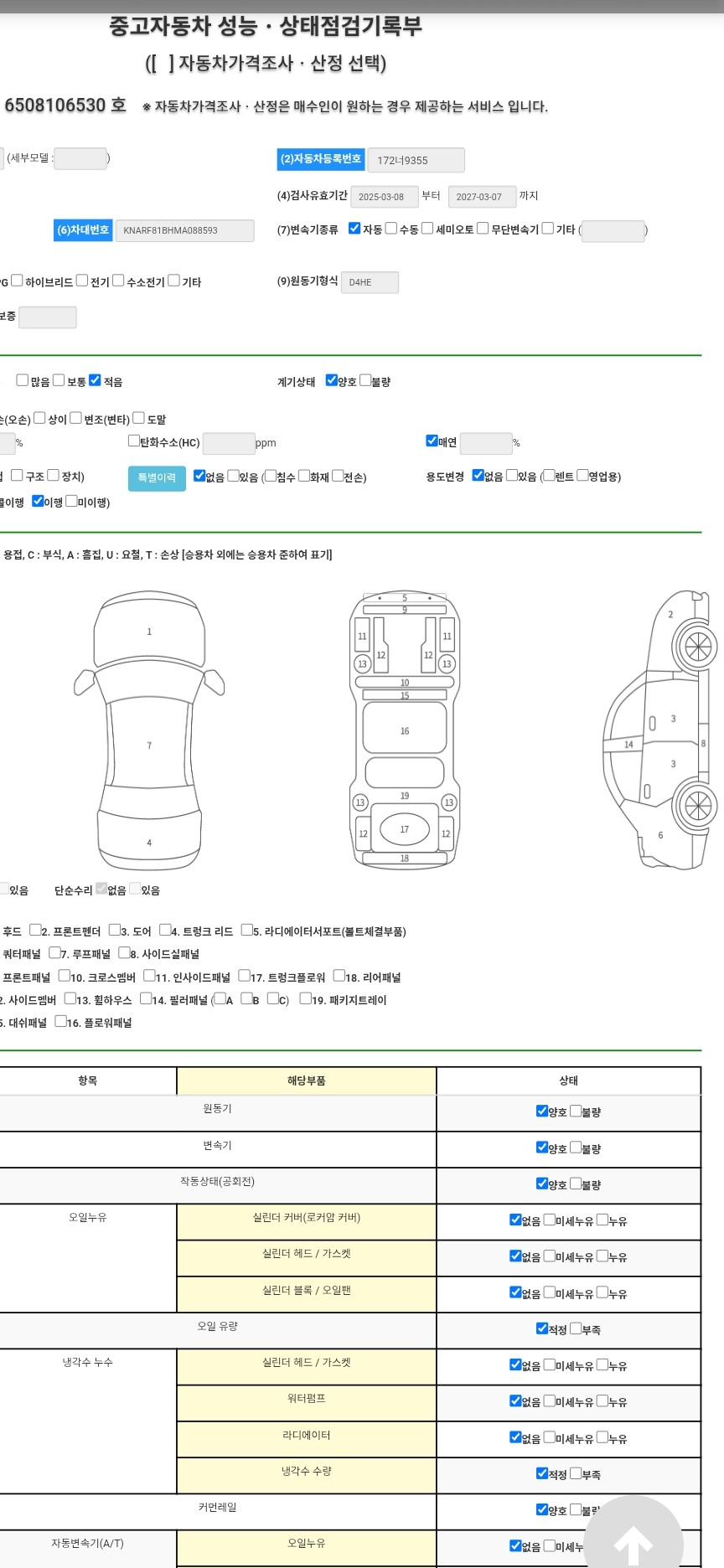 Детальное состояние автомобиля