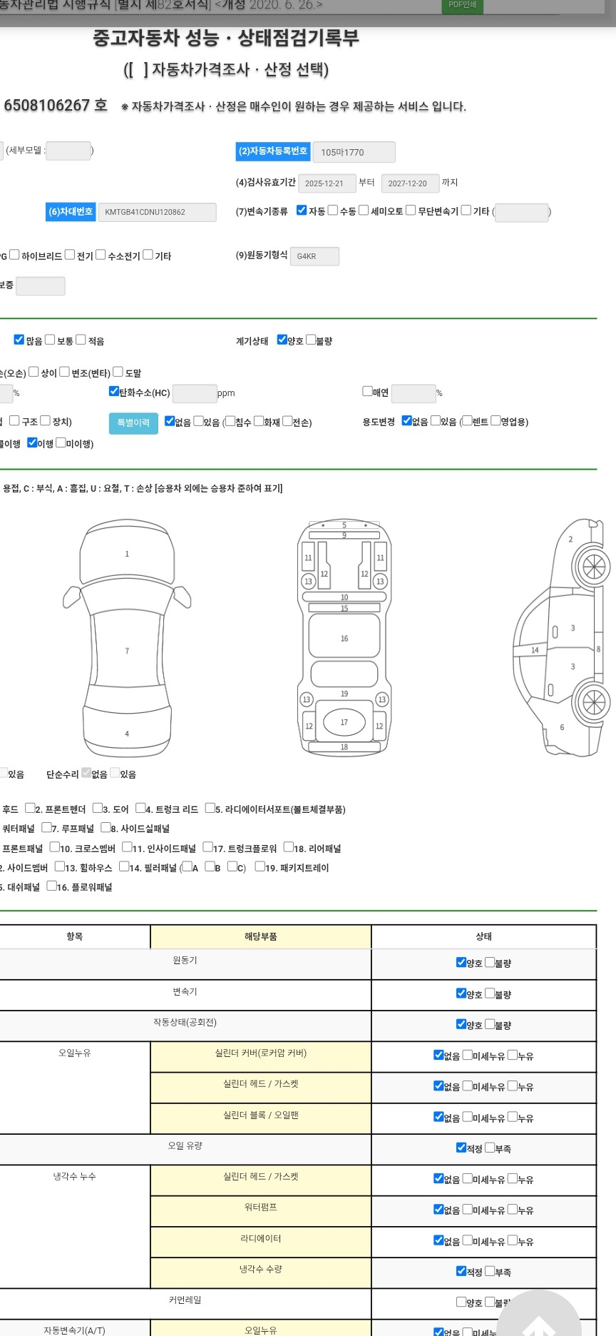 Детальное состояние автомобиля