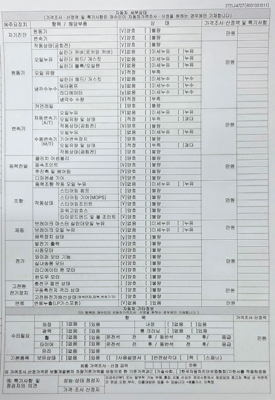 Детальное состояние автомобиля