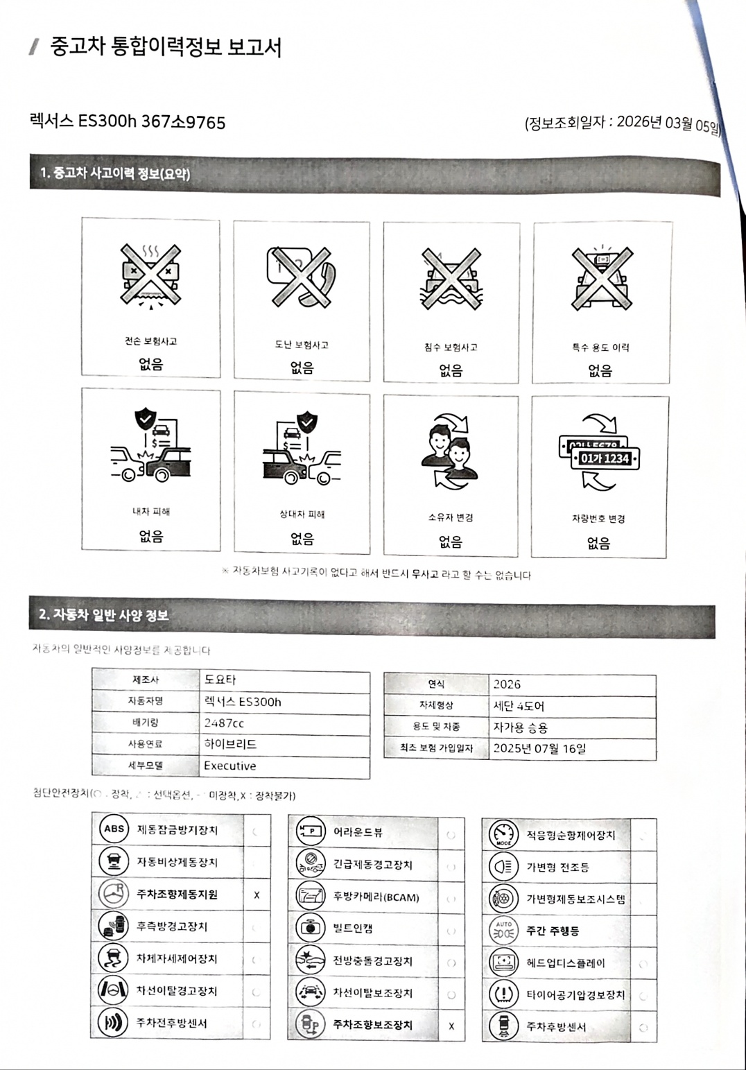 Подробное состояние автомобиля и другая информация