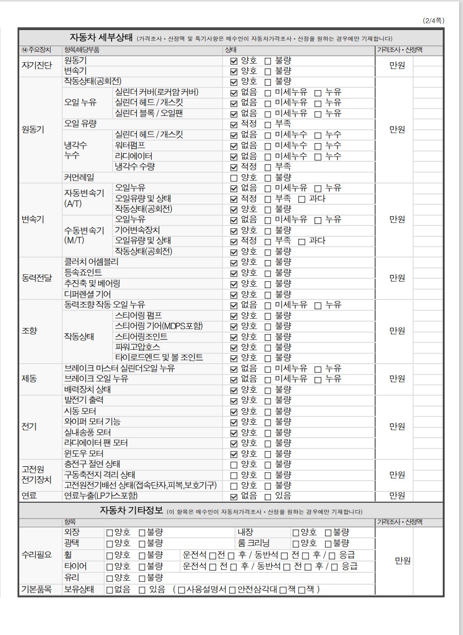 Детальное состояние автомобиля