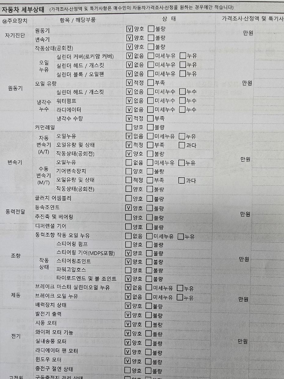 Детальное состояние автомобиля
