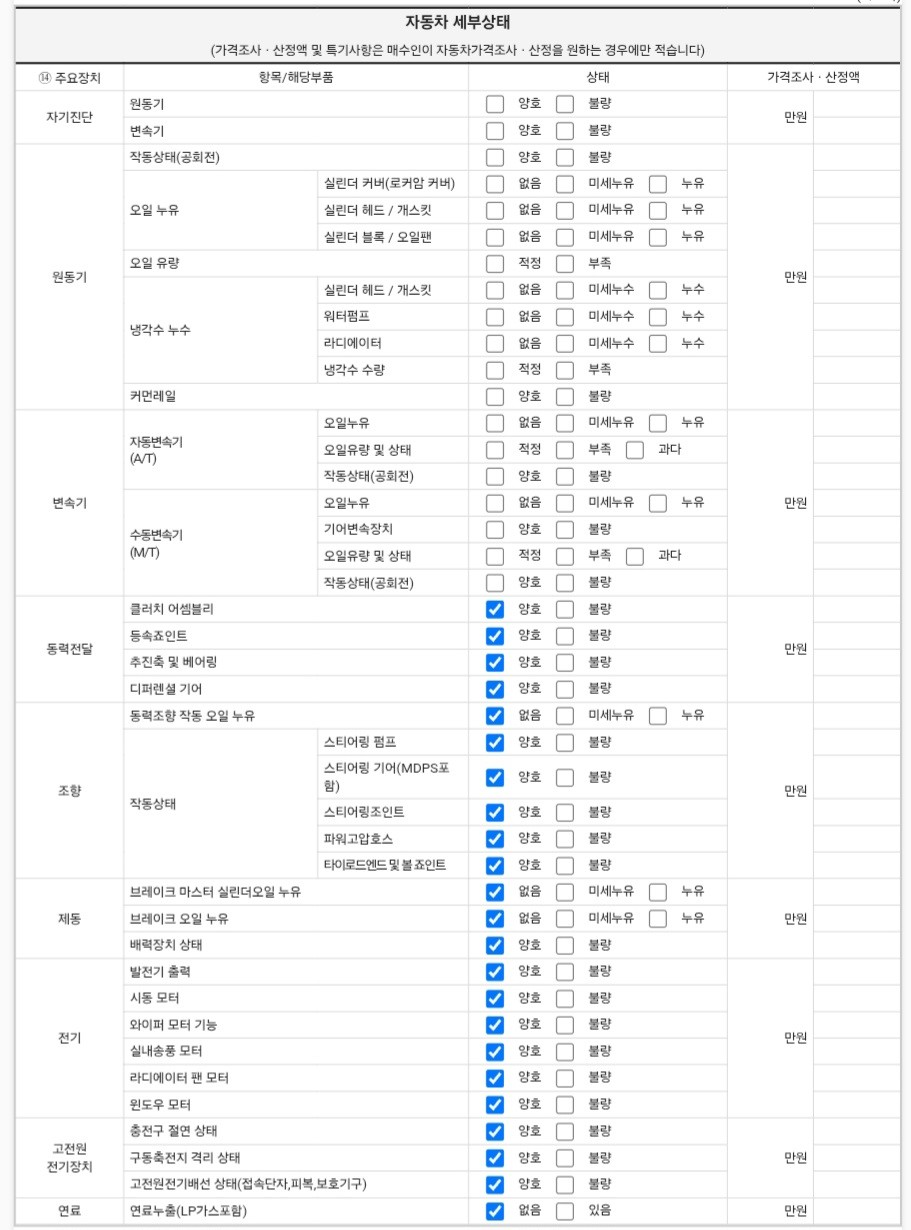 Детальное состояние автомобиля