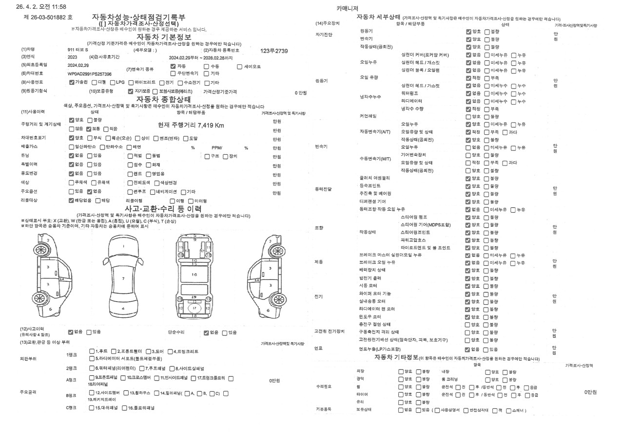 Детальное состояние автомобиля