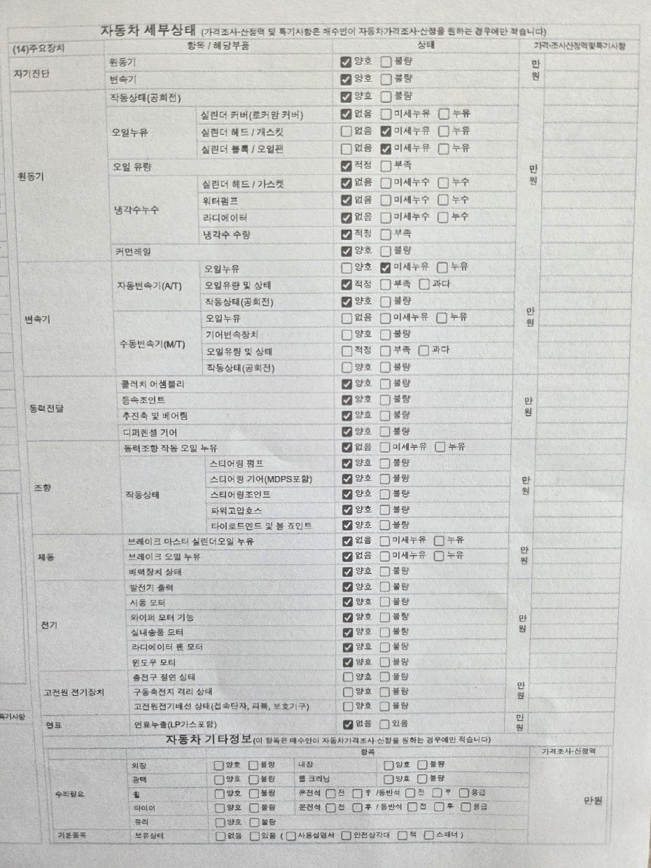 Детальное состояние автомобиля